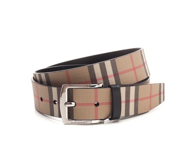 Burberry London 74I-3EJ067 Cintura Uomo In Vera Pelle e Tela Check Vintage Made in Italy Prezzo Affare