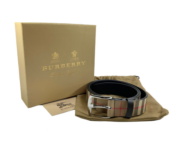 Burberry London 74I-3EJ067 Cintura Uomo In Vera Pelle e Tela Check Vintage Made in Italy Prezzo Affare