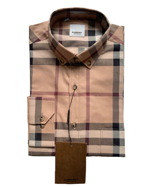 Burberry 8001007 Camicia Uomo Button Down Cotone Pattern Quadri Special Price