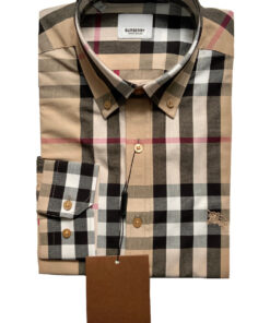 Burberry 8001033 Camicia Uomo Button Down Cotone Pattern Quadri Special Price