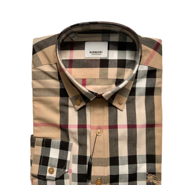 Burberry 8001033 Camicia Uomo Button Down Cotone Pattern Quadri Special Price