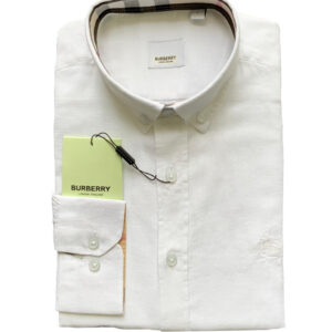 Burberry London Camicia Uomo In Lino Pregiato Regular Fit Logo In Tinta Prezzo Affare