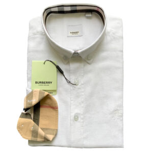Burberry London Camicia Uomo In Lino Pregiato Regular Fit Logo In Tinta Prezzo Affare