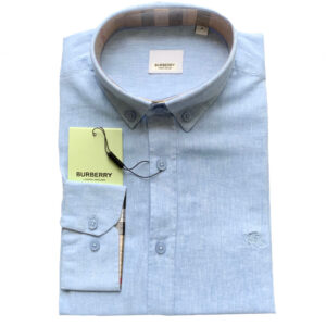Burberry London Camicia Uomo In Lino Pregiato Regular Fit Logo In Tinta Prezzo Affare