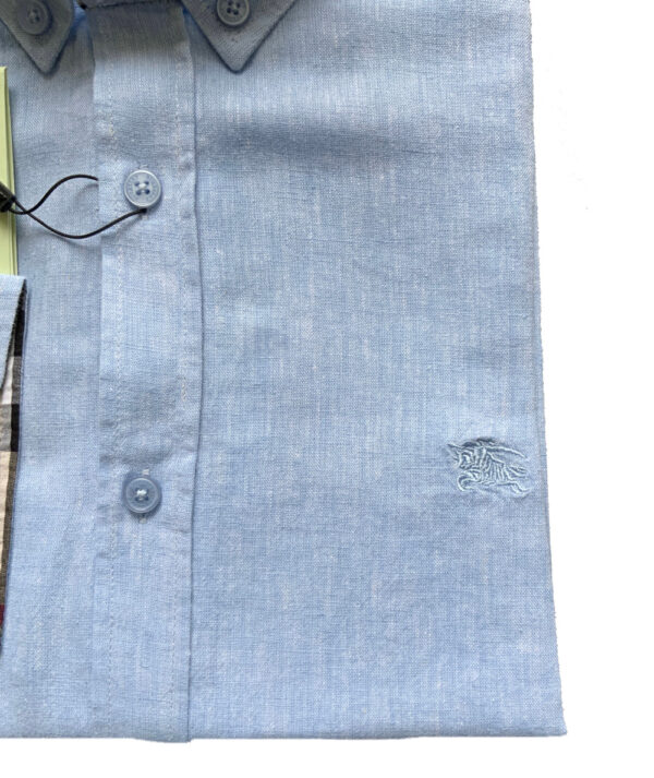 Burberry London Camicia Uomo In Lino Pregiato Regular Fit Logo In Tinta Prezzo Affare