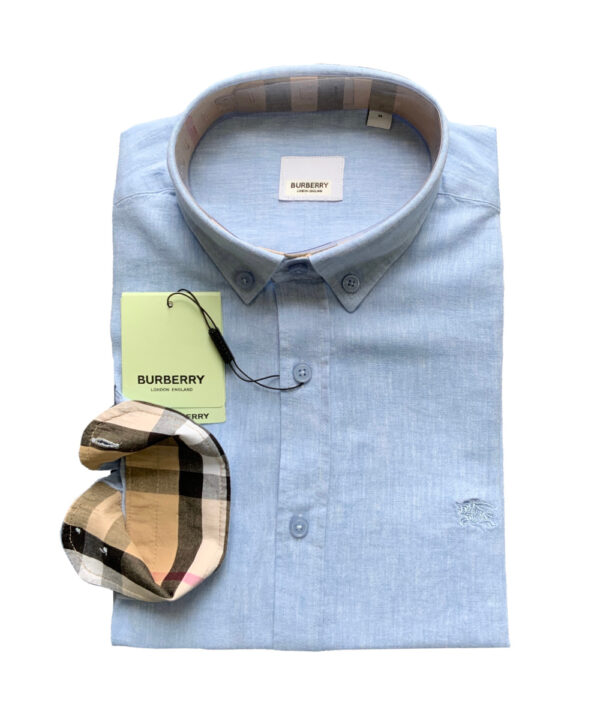 Burberry London Camicia Uomo In Lino Pregiato Regular Fit Logo In Tinta Prezzo Affare